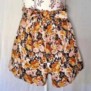 High Waist Rose Floral Paperbag Shorts with Bow Tie